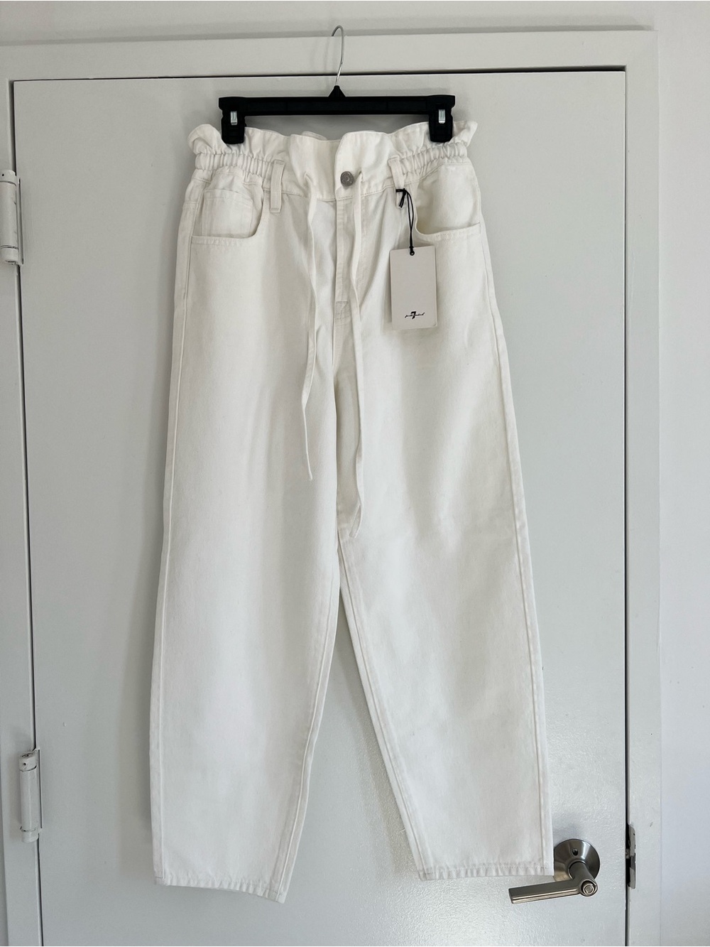 7 For All Mankind White Paperbag Boyfriend Jeans